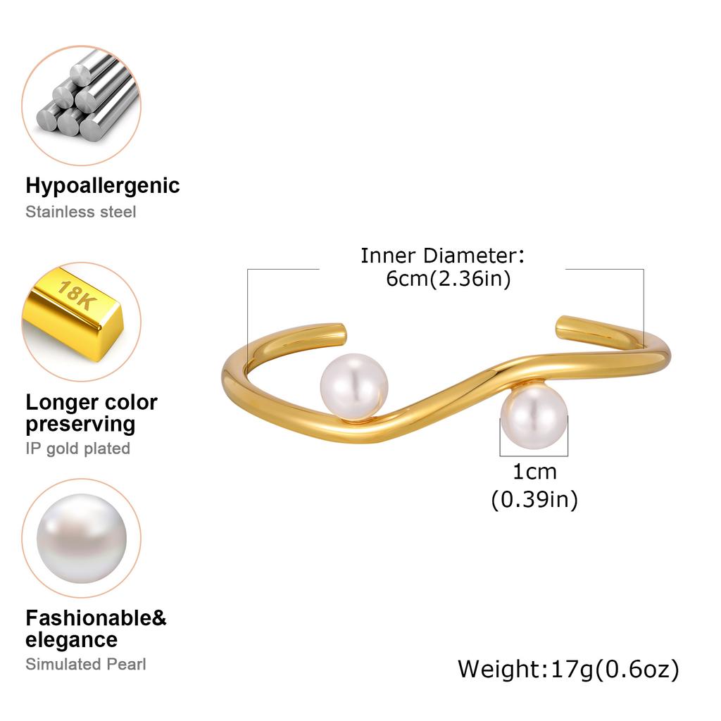 Open Stackable Bracelet Bangle for Women,stainless Steel Smooth Pearl Hollow Cuffs, Minimalist Waterproof Stylish Jewelry