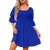 Women's Fashion Square Neck Puff Sleeve Pleated Backless Dress