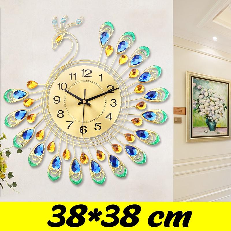 38X38 ס"מ 3D טווס בצורת זהב שעון קיר יהלום מתכת שעון לחדר בית עיצוב משרד שעוני עשה זאת בעצמך שעוני אמנות קישוטים מתנה 38 X 38 ס"מ