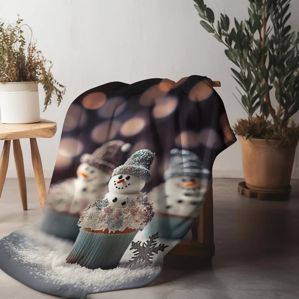 Tuniu Cute Snowman Cupcake Plush Throw Blanket for Sofa Bed Room Decoration Gift 75x90cm