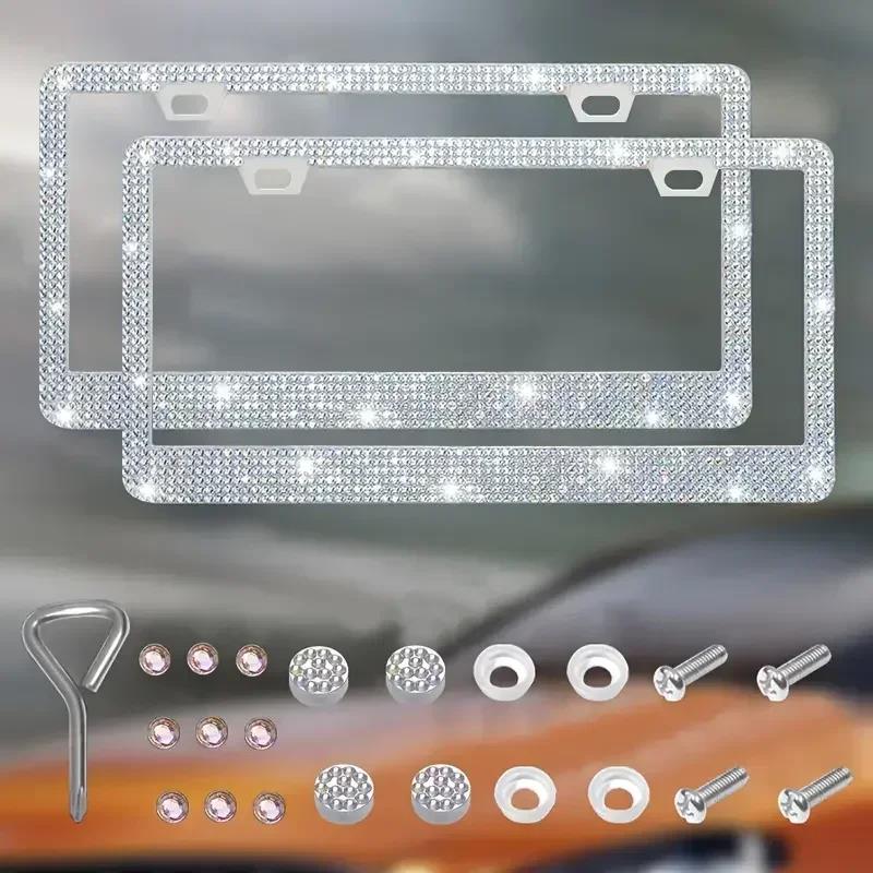 1/2Pcs 31*16cm Car Bling Crystal License Plate Frame Women Rhinestone License Plate Frame Cover Holder Car Accessories License Plate Covers Frames 6
