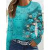 Women's Sunflower Print Long Sleeve Blouse - Casual & Office Wear Full-Body Sunflower Print Top, Soft Polyester Round Neck