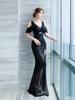 Chic Strappy Low-Cut Evening Gown with High Slit