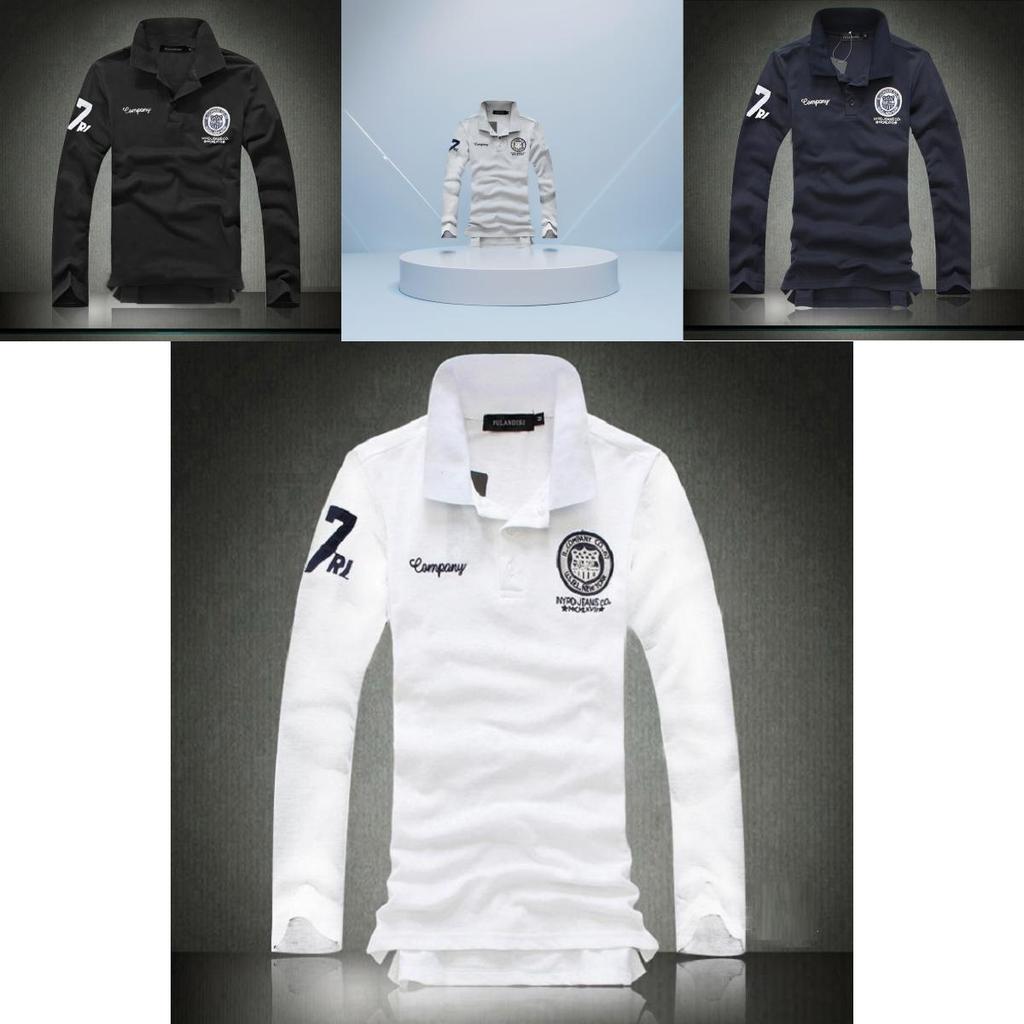 Men's New Fashion Slim Fit Long Sleeve Polo Shirt Casual Cotton Tee