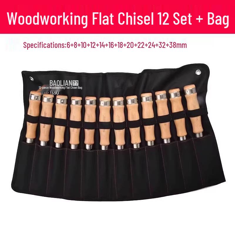 Carpenter's Woodworking Chisel Set with Wooden Handle - Flat, Shovel, Knife, Carving, Grooving, and Planing Tools