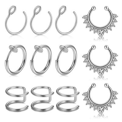 C-förmiger Doppelkreis-Ohrclip-Nasenring, gefälschter Nasenring, 12-in-1-Kombinationsset