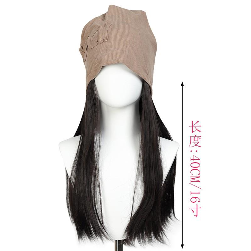 LUCK Beanie Wig Combo Long Straight Hair Gray Street Style Warm Winter Hat Women
