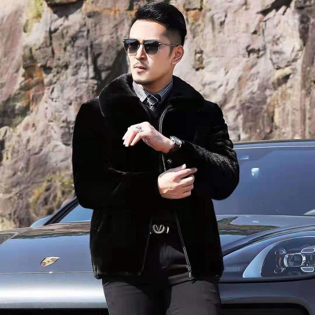 Golden Mink Velvet Hooded Faux Fur Men's Coat