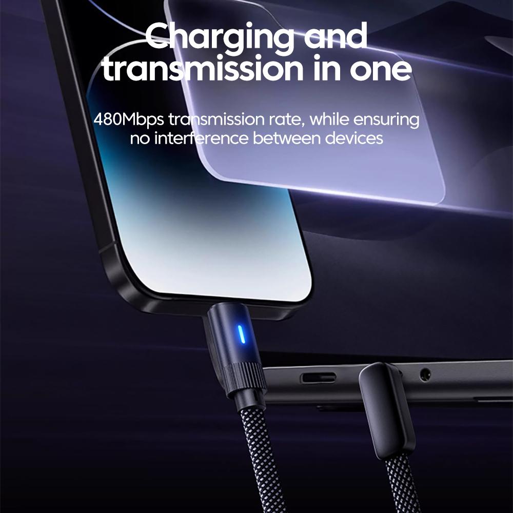 100W USB C To Type C Quick Charging Cable 90 Degree Elbow Flat Nylon Braided Cord for iPhone Samsung Xiaomi Right Angle Cables