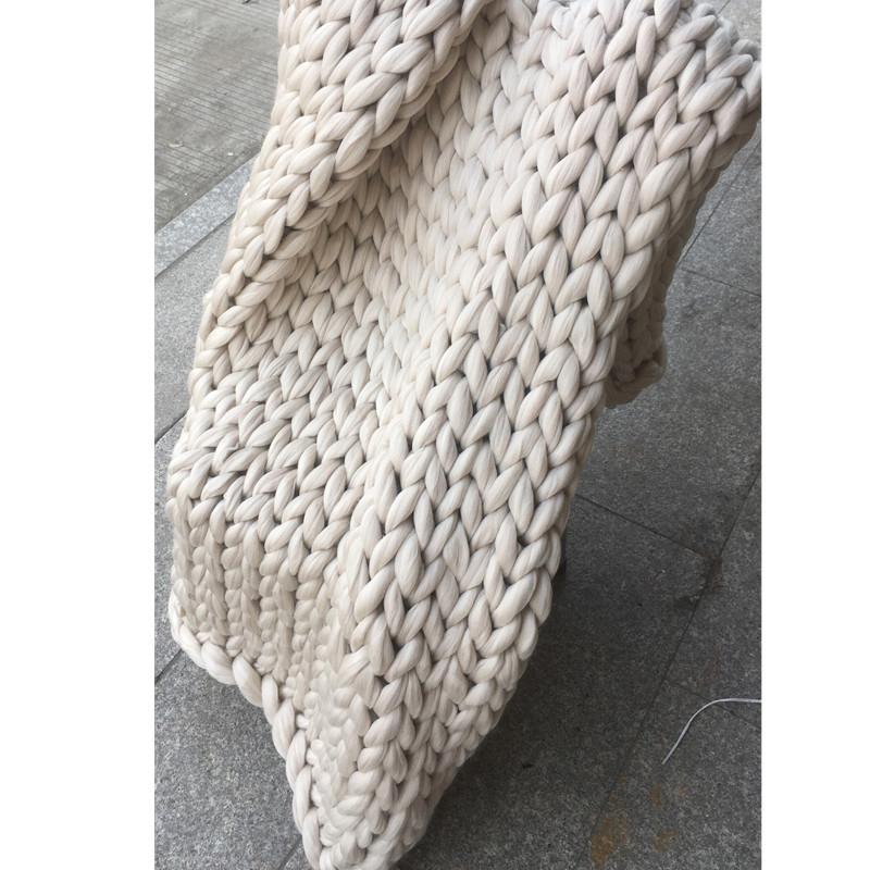 Hand Chunky Knitted Blanket Thick Yarn Merino Wool Bulky Knitting Throw Blankets Throw Carpets Soft Warm Winter Home Sofa Bed