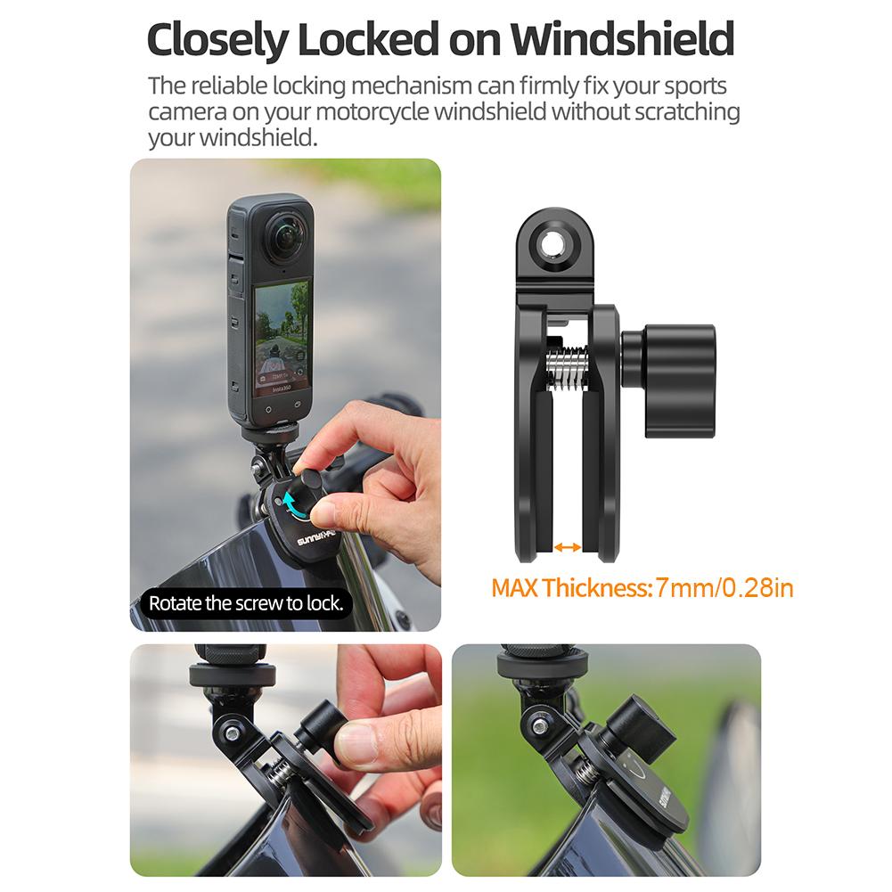 Motorcycle Windshield Clip Aluminum Alloy Motorcycle Windshield Clamp Bike Windshield Camera Clip for GoPro GO3S/DJI Action 4