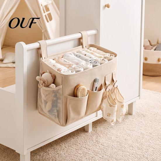 Infant Bedside Caddy Baby Crib Organizer, Multi-partition Pockets Hanging Storage Bag, Durable Portable Polyester Side for Diapers And Wipes