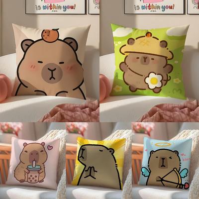 Chill Cute Adorable Art Cartoon CCapybara Cushion Cover Pillowcase Short Plush Invisible Zipper Room Sofa Cushion Cover