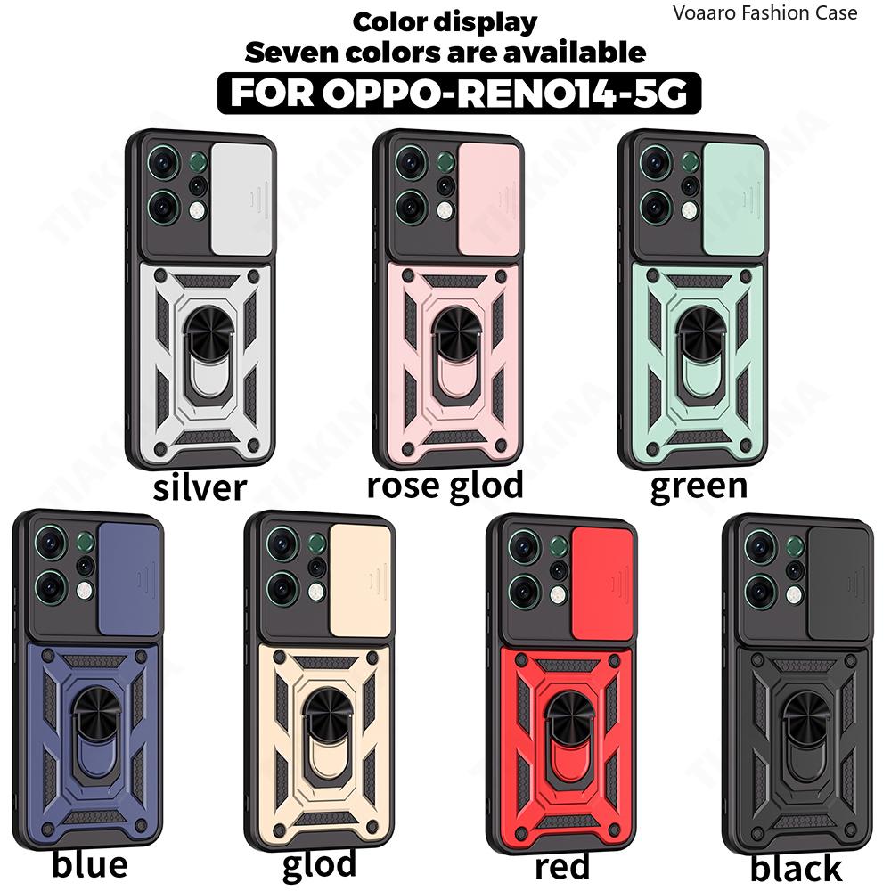 Slide Lens Armor Funda for OPPO Reno14 Pro F 5G Case for Reno14 F Reno 14 Pro 14F Case Magnetic Ring Stand Holder Cover Capa