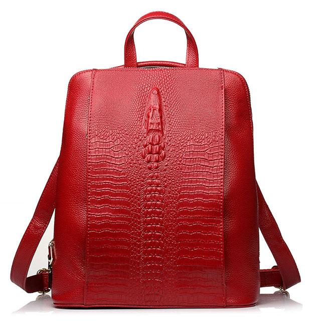 Zency 100% Genuine Leather Knapsack Ladies Crocodile Pattern Women Backpack