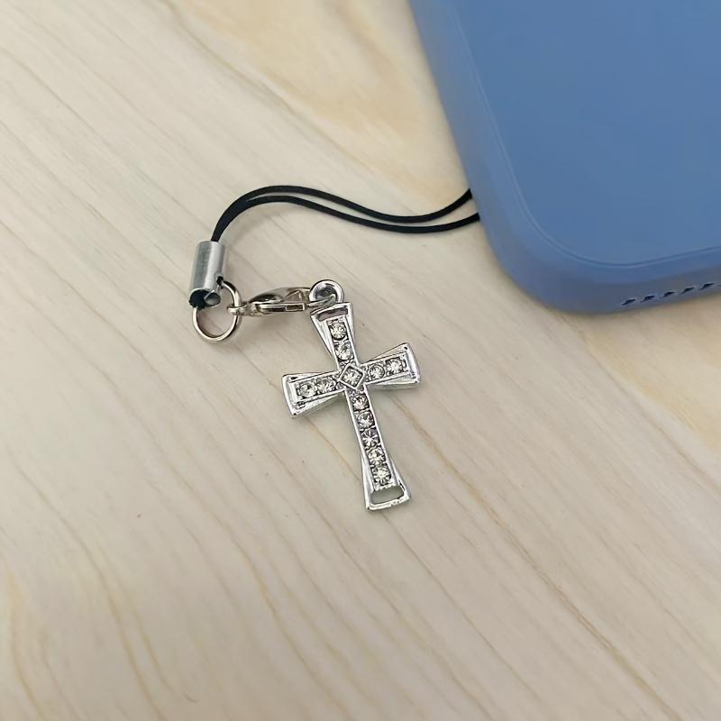 1 Piece Alloy Inlaid with Artificial Rhinestone Cross Phone Charm, Phone Lanyard, Bag DIY Accessory.Mobile Phone Accessories