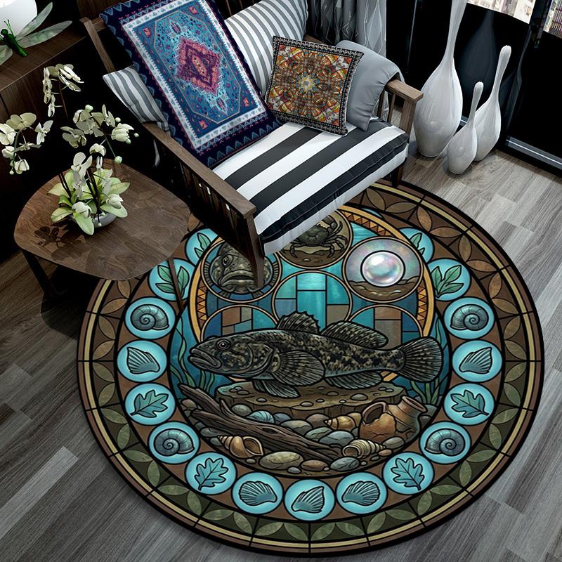 Ocean Life Harmony Round Area Rug Under Office Chairs Bedroom Living Room Home Decor