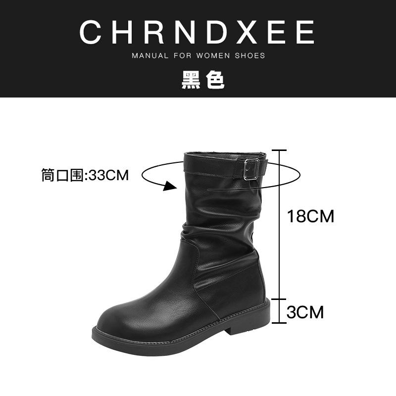

Ruoji Shu This year s popular Martin boots thick heel retro pleated round head medium boots brown British short boots women 40 чорний