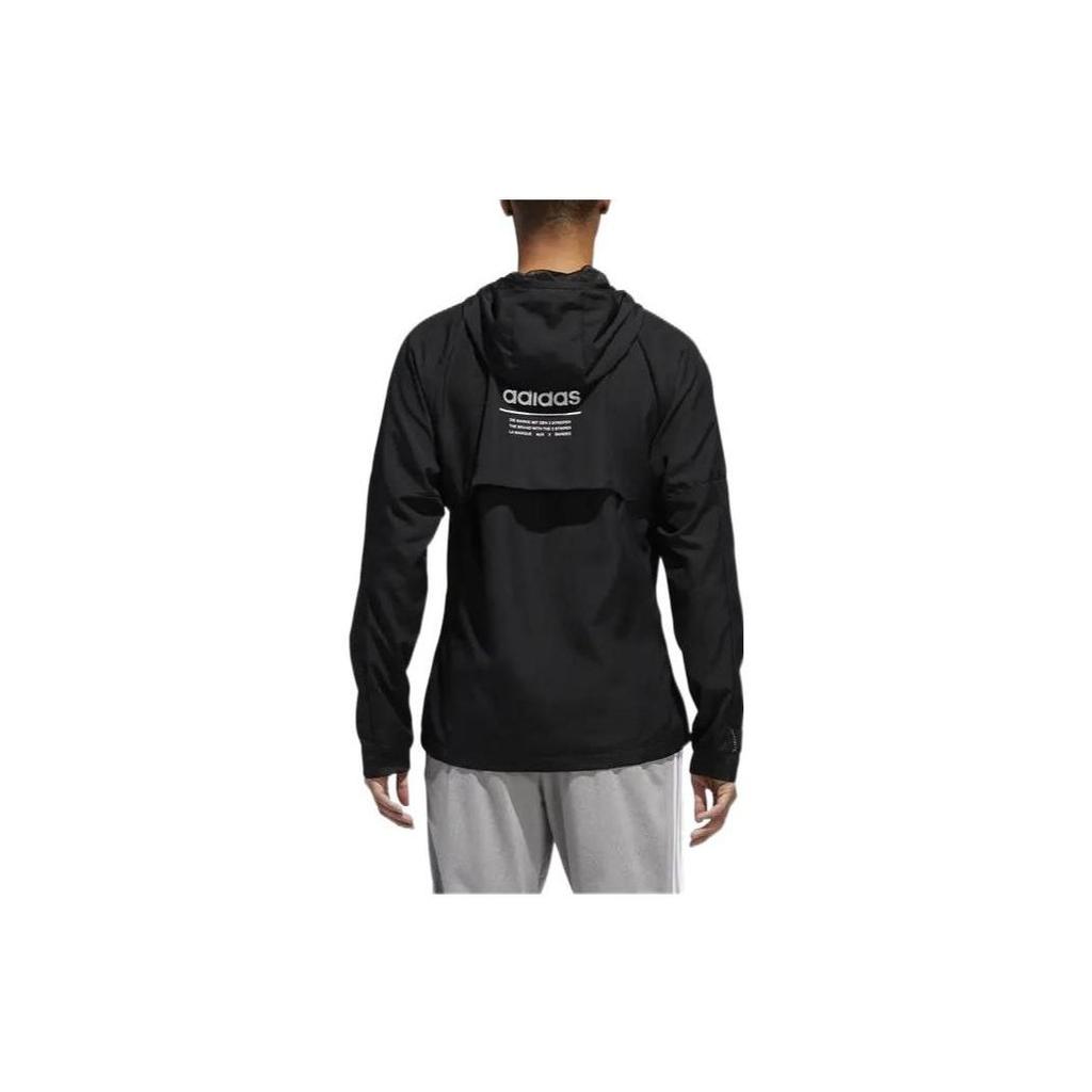 adidas Solid Color Logo Print Long Sleeve Hooded Zip Jacket Men Outerwear Black BR3381