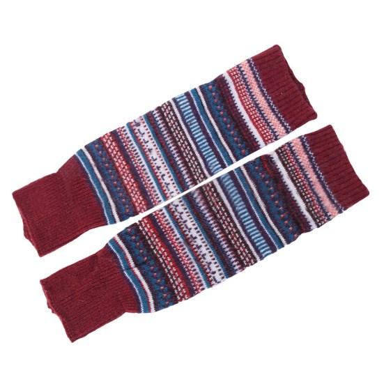 

Женские полосатые этнические вязаные шерстяные безстопные гетры, высокие до колена носки для ботинок красный