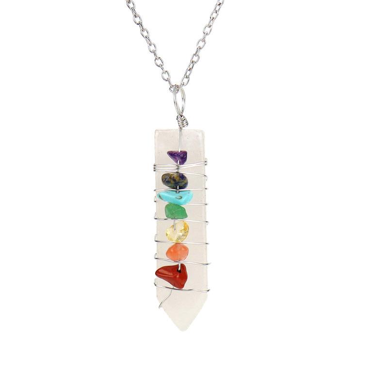 Hand-Wound Colorful Gravel Natural Stone Crystal Amethyst Sword-Shaped Pendant Necklace N508