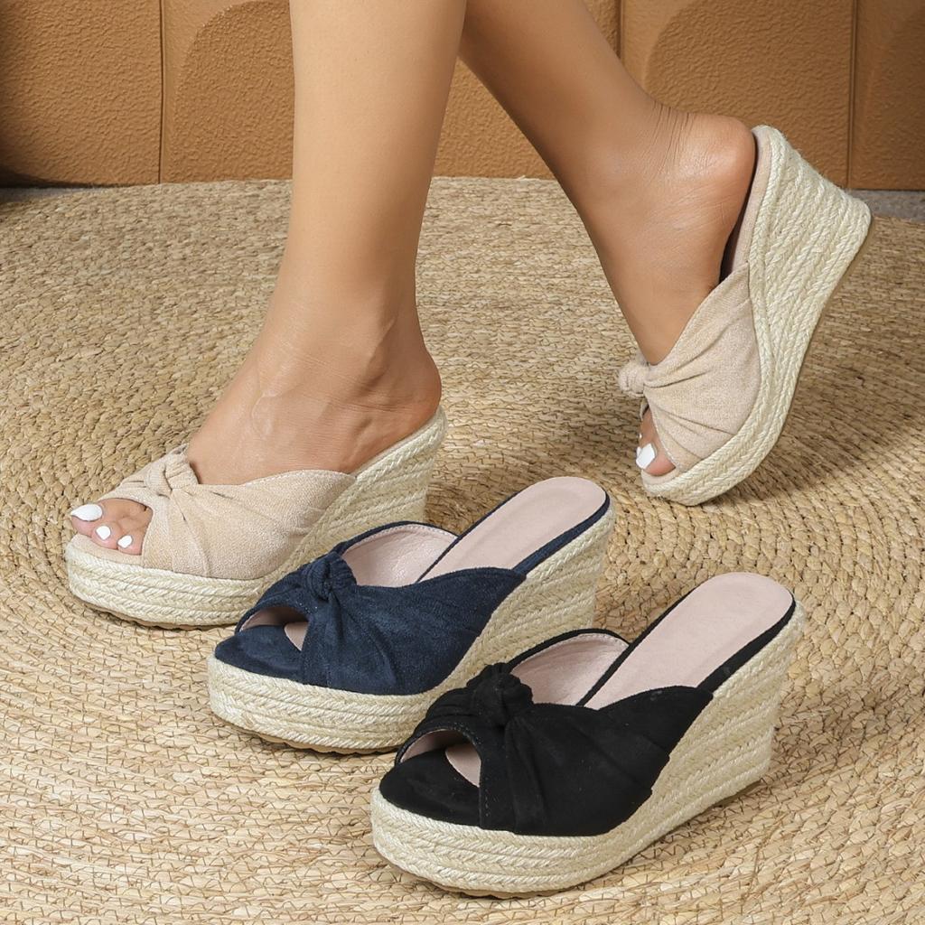 Fashion Shoes Ladies' Slippers Flock Low Rome Slides Fabric Hoof Heels TPR Flock Low Shoes Ladies' Slippers Slides Rome TPR Fabric Hoof