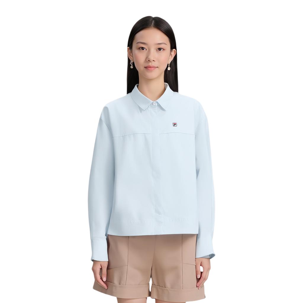 Fila Heritage Classic Simple Stretch Comfortable Loose Woven Long Sleeve Shirt Women Shirts F11W548406FLB