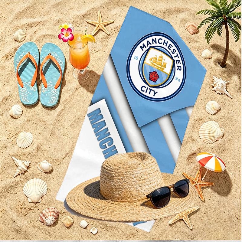 Manchester City FC Print Strandtuch, Vielseitiges Leichtes Saugfähiges Strandtuch für Pool Surfen Yoga Badezimmer, Perfektes Geburtstags-Urlaubsgeschenk
