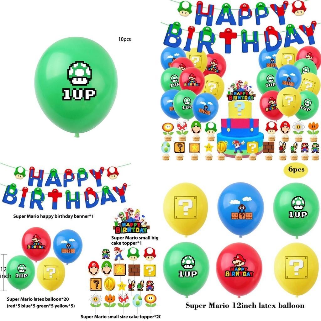 Super Mario Happy Birthday Party Decor Supplies Banner Balloon Cake Topper