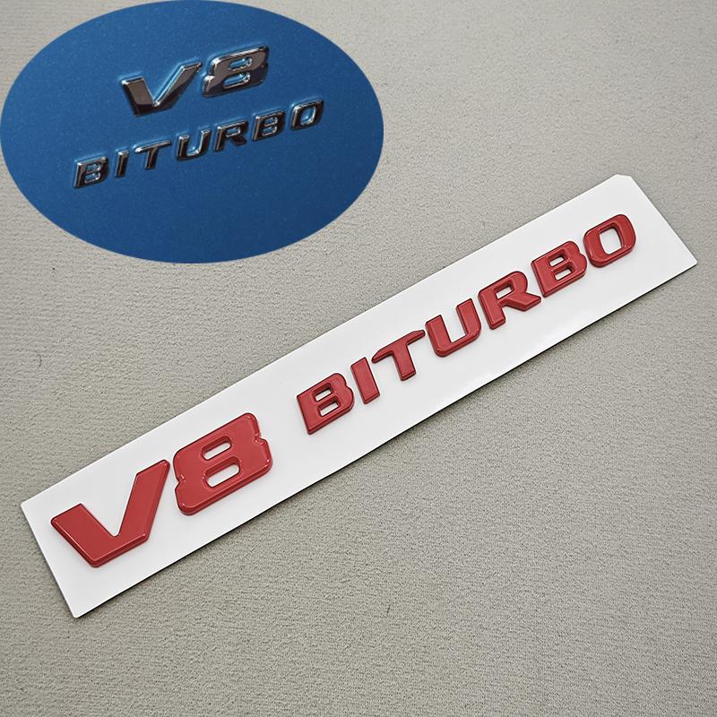 Chrome V8 BITURBO 3D ABS Fender Badge Side Emblem Decal Fit Mercedes Benz AMG C63 E63 G63 G500 Car Styling Sticker