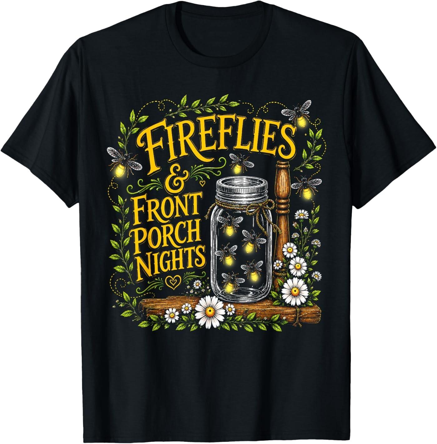 Fireflies and Front Porch Nights Rustic Floral Lover Vintage T-Shirt XL