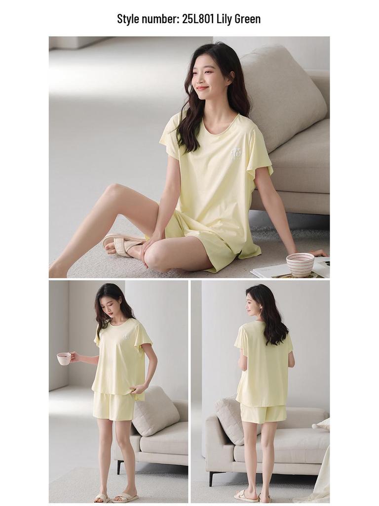 Lyocell Women's Summer Short Sleeve Pajama Set with Chest Pads - Casual Plus Size Home Wear