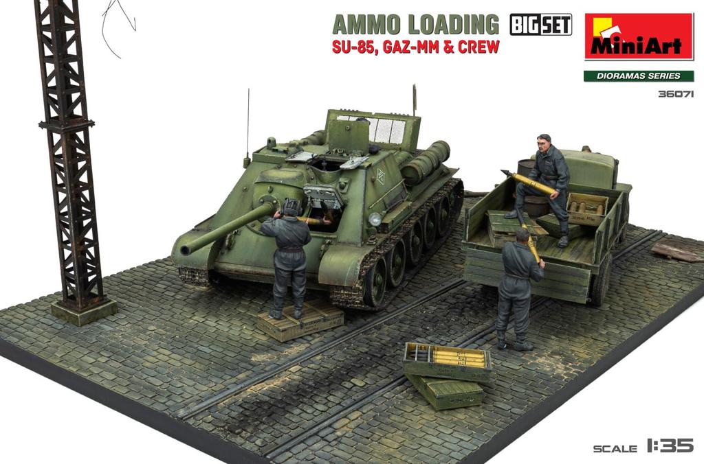 Miniart 135 Soviet Ammunition Loading Big Set SU-85 Self-Propelled Gun, GAZ-MM Medium Truck, 6 Crews, Plastic Model MA36071