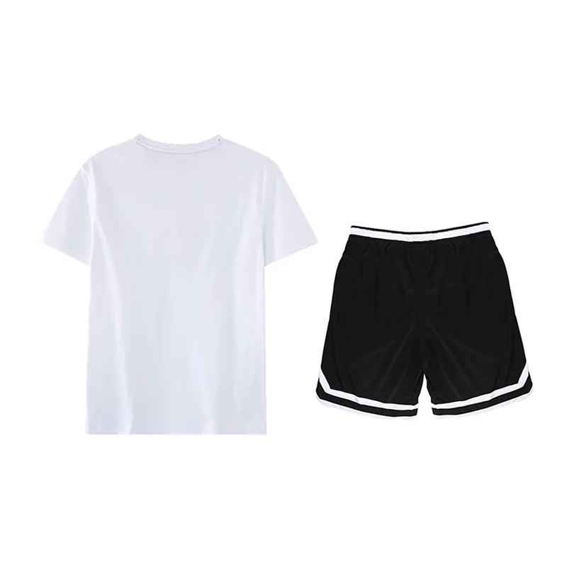 Li-Ning Letter Print Round Neck Short Sleeve T-Shirt Striped Logo Comfortable Shorts Casual Sports Suit Unisex Sportswear YHST165-1+YAPV001-1