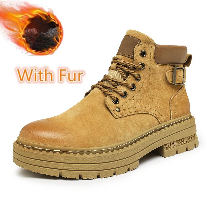 New Suede Leather Men's High Top Shoes Outdoor Fashion Ankle Boots Hiking Shoes Men Casual Shoes Retro Motorcycle Boots Sneakers