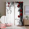 2D Flat Printing 2pcs Curtain Curtains Valentine's Red Roses Design Digital Printed Polyester Drapes Holiday Decorations for