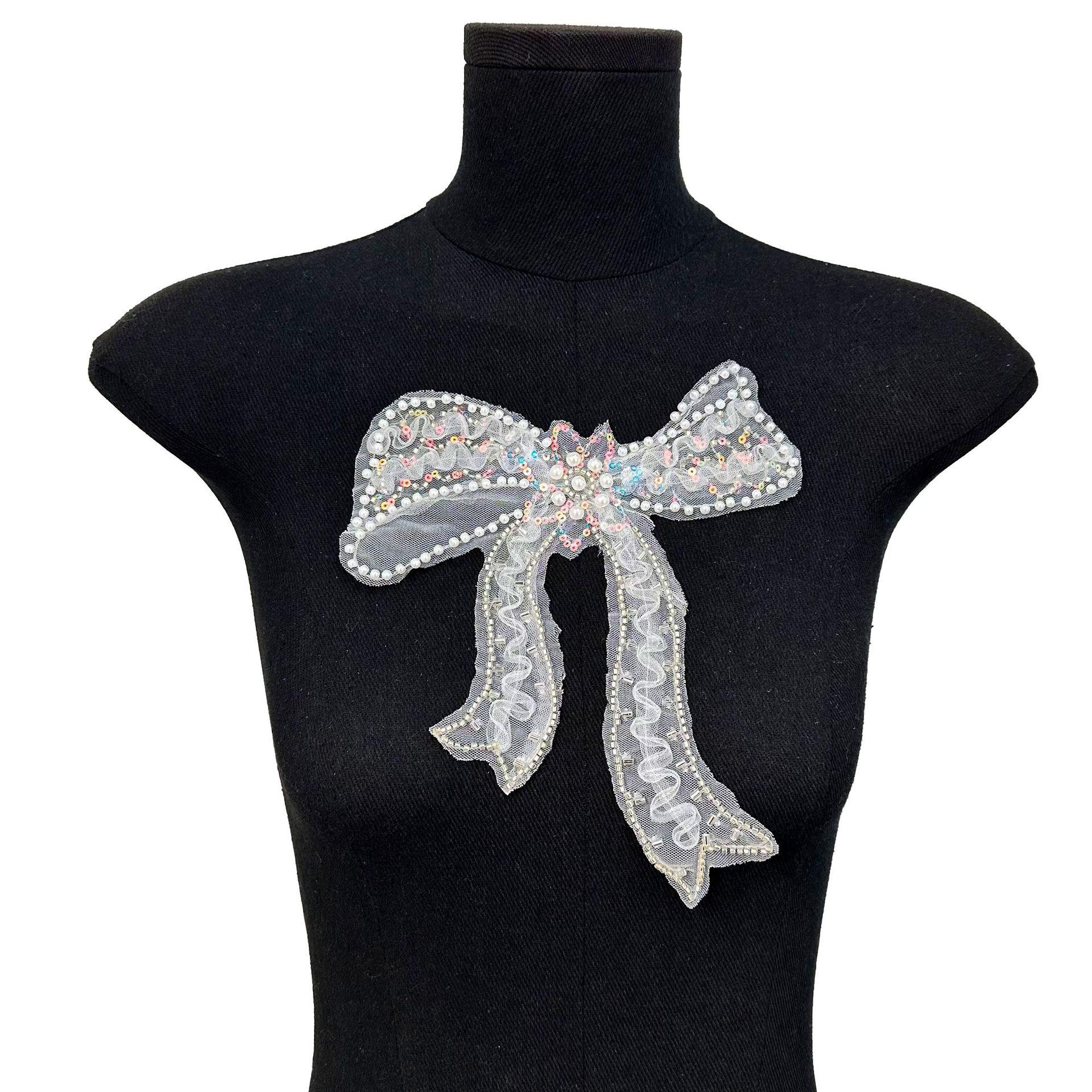 

White Three-Dimensional Pearl Embellished Mesh Sequined Lace Butterfly Cloth Sticker Versatile Clothing Bag Accessories Decoration H3005 white