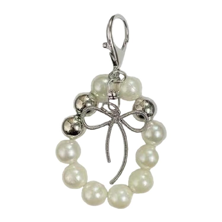 Fashion Heart Bowknot Beaded Keychain Pendant Backpack Handbag Charm Pendant Hangings Decoration Sweet Pendant Gift