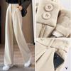 Autumn Winter Female Classic Daily Woolen Pants Girls Narrow Straight Leg Trousers Lady Solid Thicken High Waisted Pants