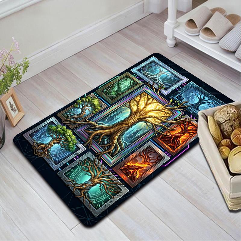 Tree Elements Pattern Rug Floor Mat for Living Room or Bedroom Soft and Comfortable Carpet a Gift for Birthday and Holiday.