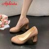 Aphixta 2025 New 7cm Square Heels Round Toe Pumps Women Shoes Nude Pink Pumps Super Big Size 46
