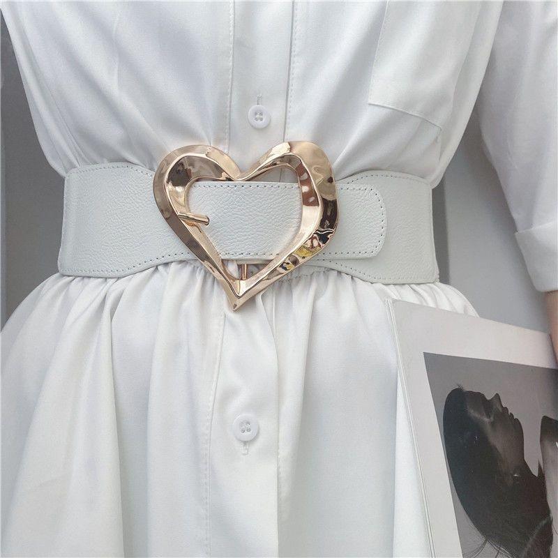 

Womens Elegant Pu Wide Waist Belt With Unique Heart Buckle For Fashionable Styles Dress Heart Wide Belt White