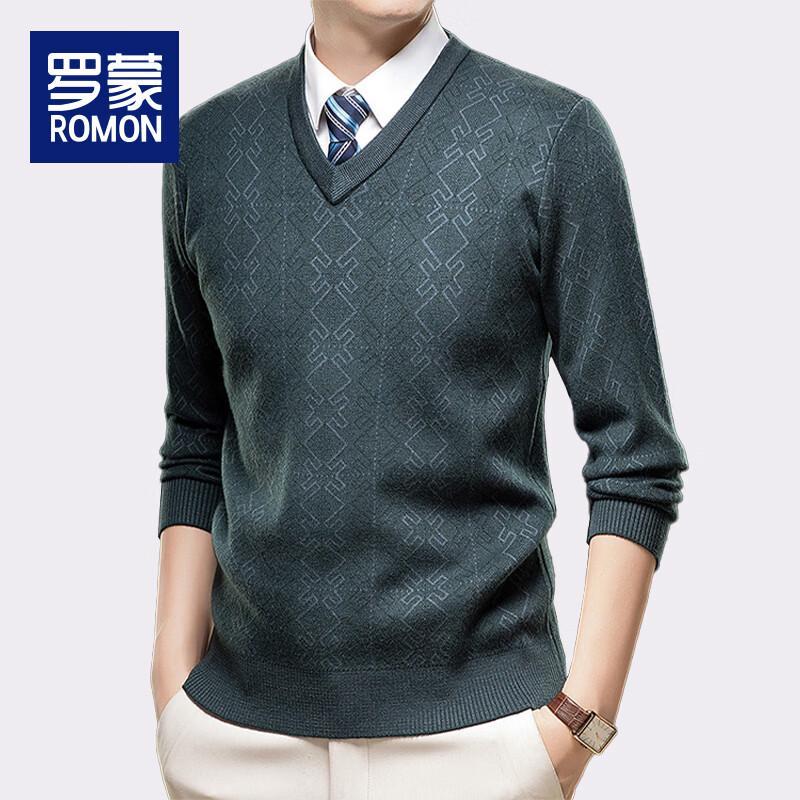ROMON Men's Thick V-Neck Knitted Sweater