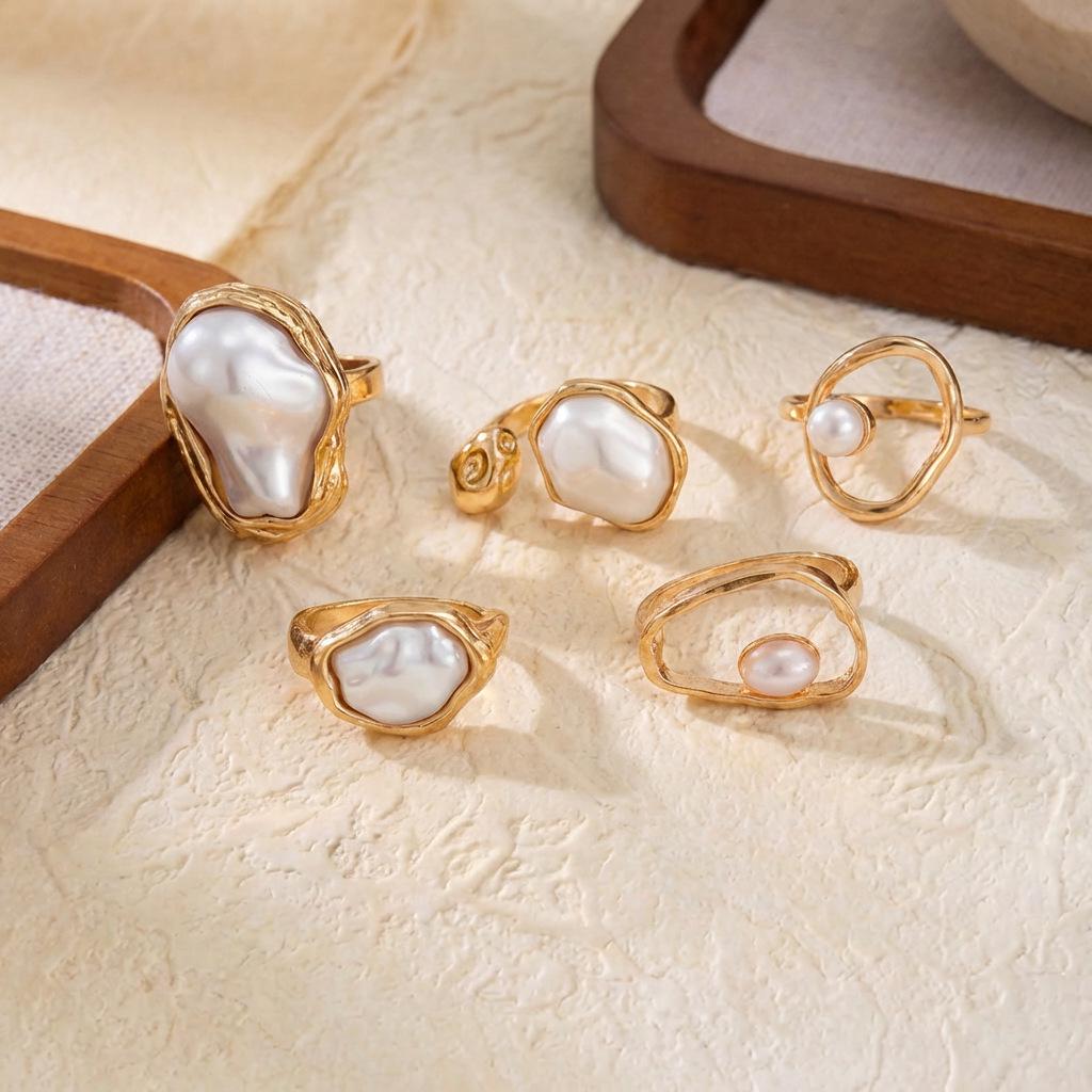 Korean Retro Geometric Oval Hollow Ring Set - Stylish Irregular Finger Rings for Women