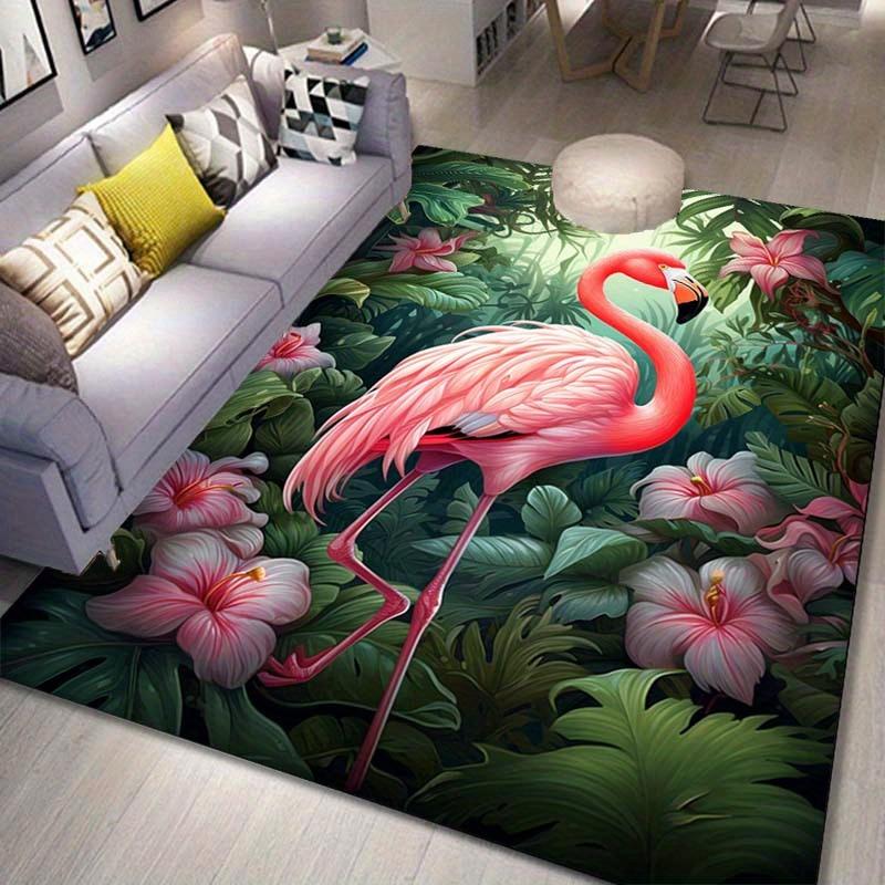 Tropical Flamingo RugAdd a Splash of Color toYour Living Room ExoticBird and FlowerDesign Anti slip carpet can be machine washed