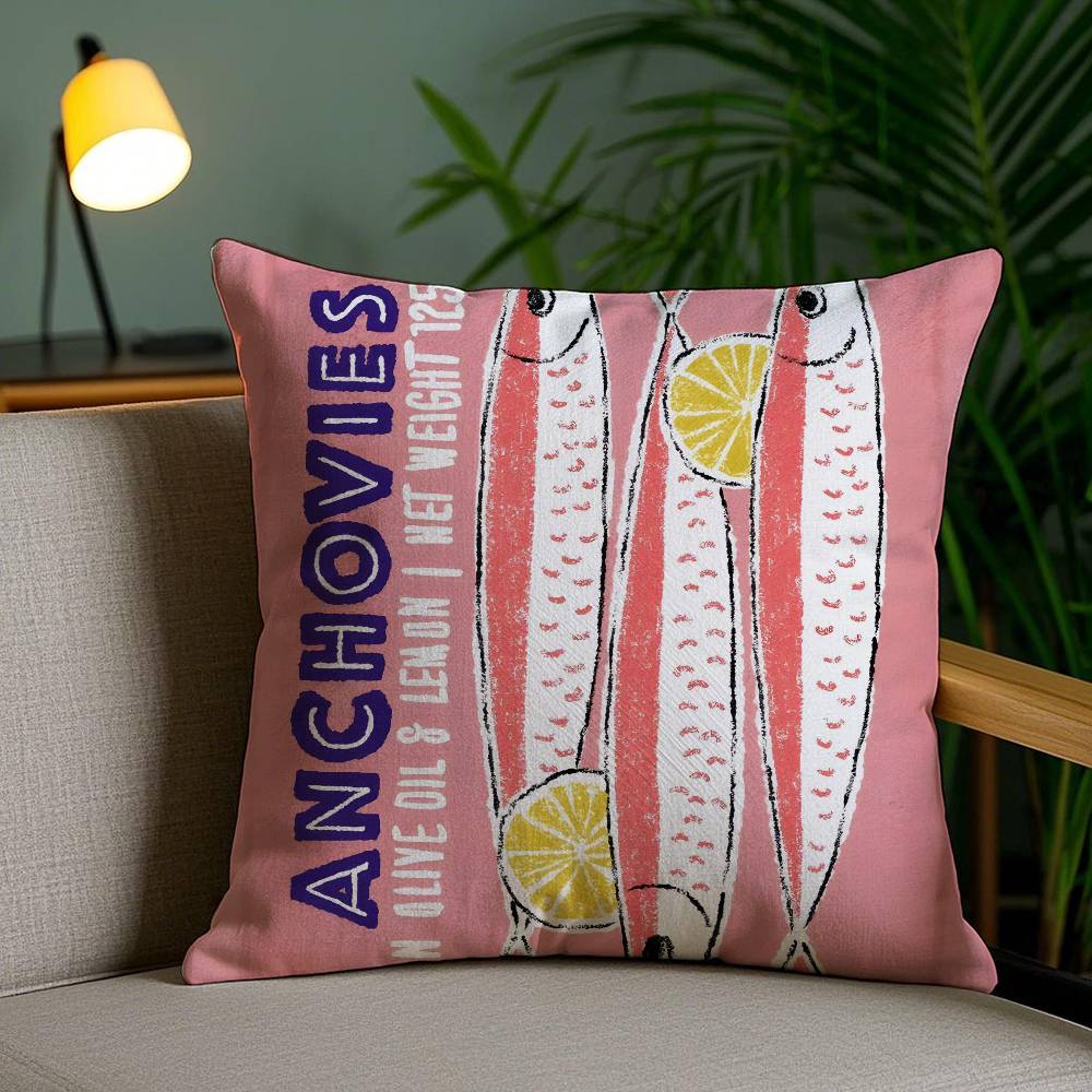 Colorful Sardine-S Fantasy Patterns Pillow Case Anti-dustmite Pillowcase Invisible Zipper Silky Short Plush Sofa Cushion Cover