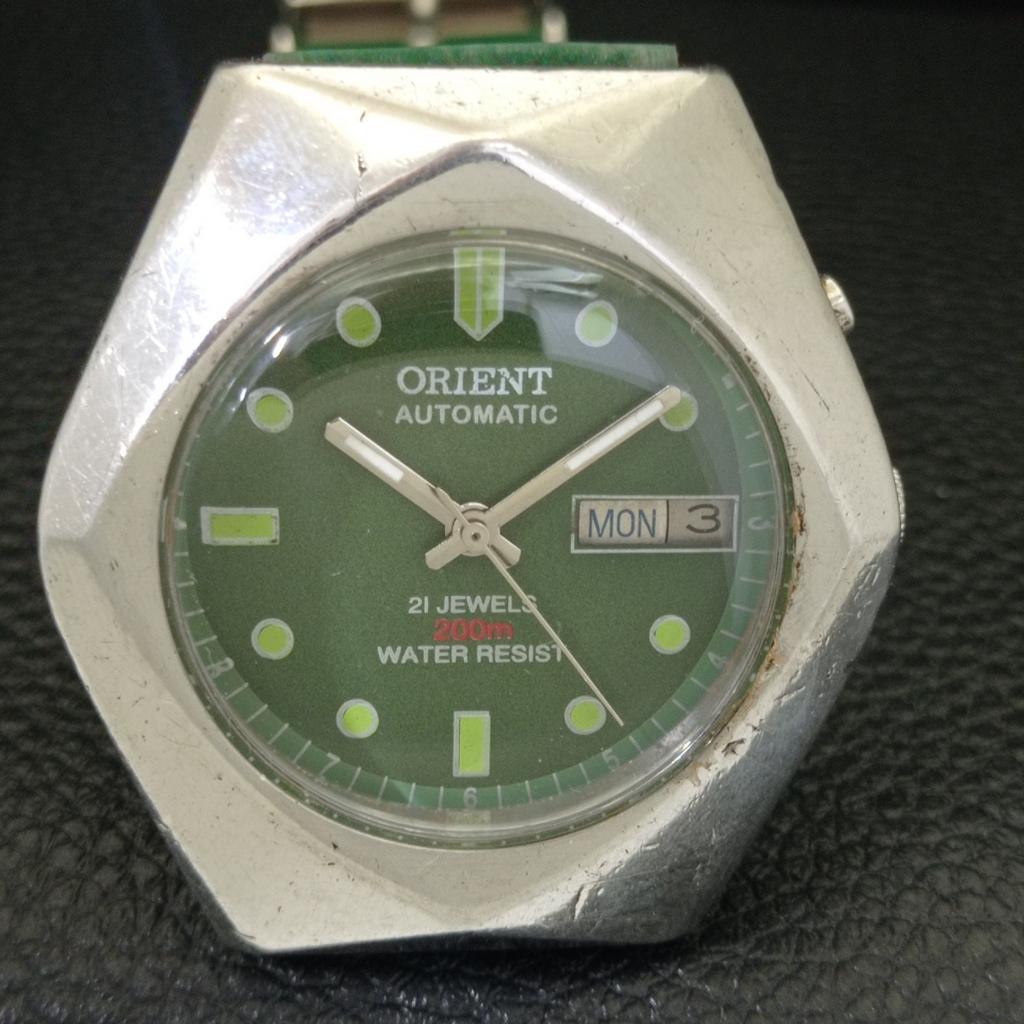 ORIENT AUTOMATIC 46941 JAPAN MENS VINTAGE GREEN COLOR DIAL WATCH a701860-5 R207-a701860