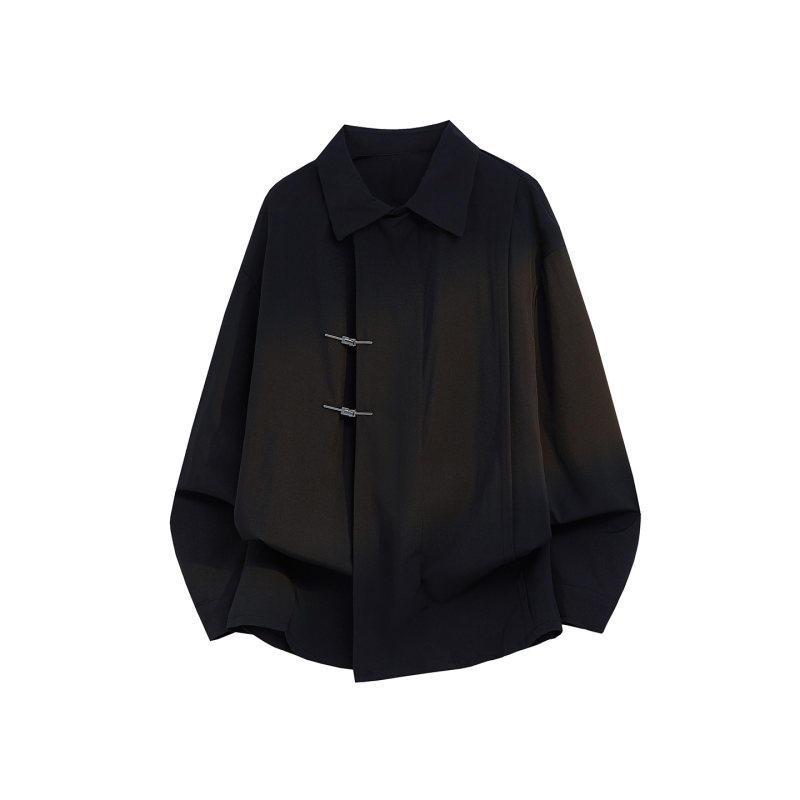 Women's White Chinese Style Frog Button Oversized Shirt Long Sleeve Loose Casual Blouse Retro Minimalist Top