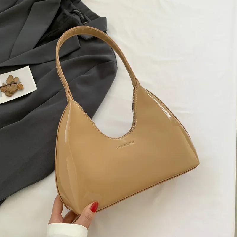 Premium Shiny Leather Enameled Bread Bag for Women Elegant Underarm Bag Fashionable Shoulder Bag