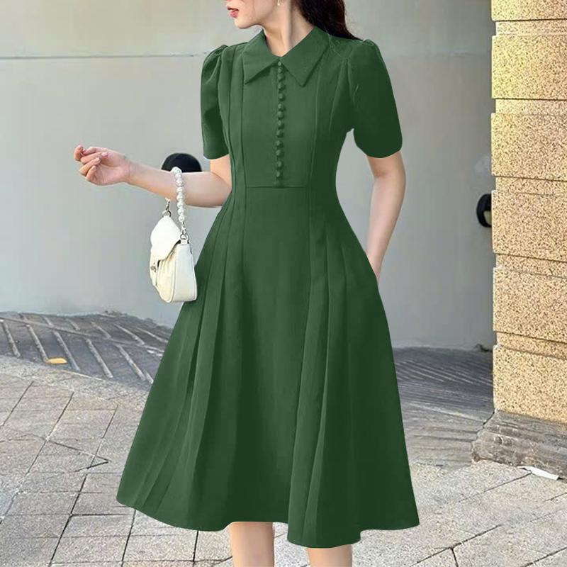 

ZANZEA Женское летнее повседневное платье с коротким рукавом и отложным воротником 2XL зелёный